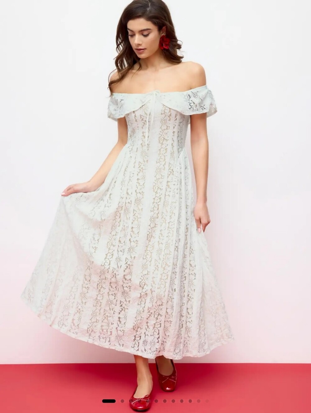 Cider Lace Sculptural Off-Shoulder Maxi Dress - White